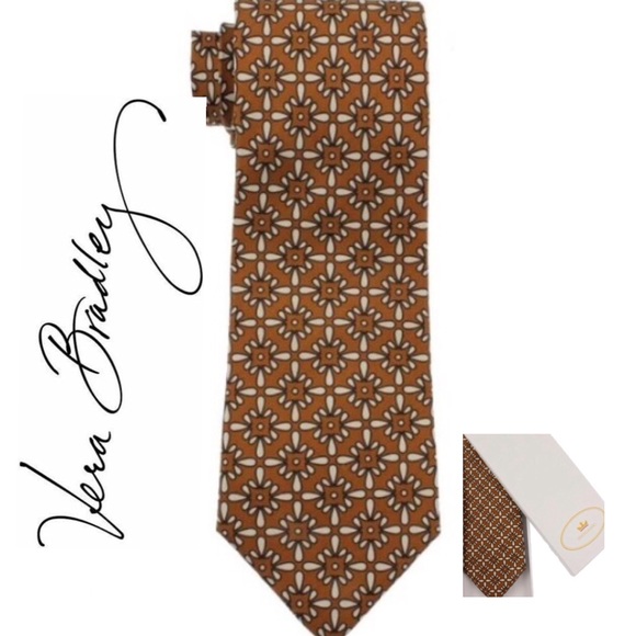 NWT $39 VERA BRADLEY Silk Necktie GOLD LATTE - Picture 1 of 5